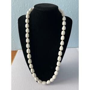 Vintage White Acrylic Bead Necklace GSILVER Clasp Gold Tone Spacer Minimalist